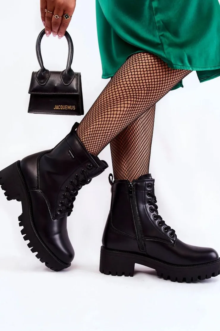 Cross Jeans Botki Sznurowane|Czarne Botki*Damskie Botki Workery KK2R4070C Czarne