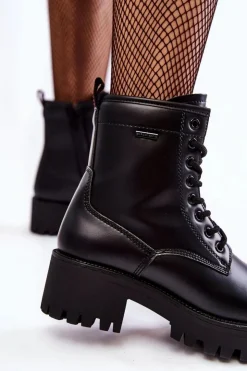 Cross Jeans Botki Sznurowane|Czarne Botki*Damskie Botki Workery KK2R4070C Czarne