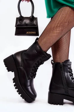 Cross Jeans Botki Sznurowane|Czarne Botki*Damskie Botki Workery KK2R4070C Czarne