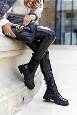 Boto Botki Sznurowane|Czarne Botki*Damskie Botki Workery Lakierowane Czarne Maxine