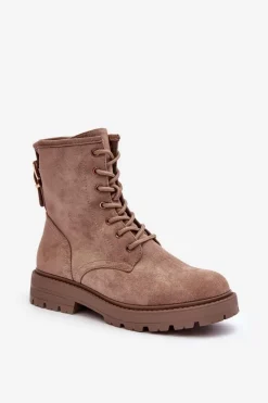 Sale Boto Damskie Botki Workery Na Suwak Ciemnobeżowe Ninsuni