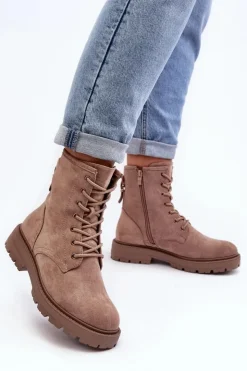 Sale Boto Damskie Botki Workery Na Suwak Ciemnobeżowe Ninsuni