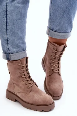 Sale Boto Damskie Botki Workery Na Suwak Ciemnobeżowe Ninsuni