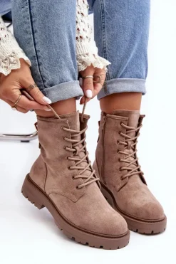 Sale Boto Damskie Botki Workery Na Suwak Ciemnobeżowe Ninsuni