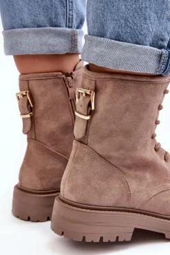 Sale Boto Damskie Botki Workery Na Suwak Ciemnobeżowe Ninsuni