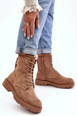 Damskie Boto Damskie Botki Workery Na Suwak Jasnobrązowe Ninsuni