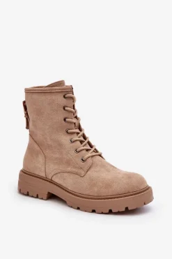 Damskie Boto Damskie Botki Workery Na Suwak Jasnobeżowe Ninsuni