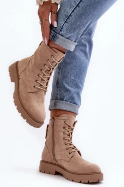 Damskie Boto Damskie Botki Workery Na Suwak Jasnobeżowe Ninsuni