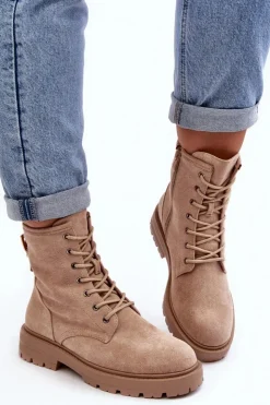 Damskie Boto Damskie Botki Workery Na Suwak Jasnobeżowe Ninsuni