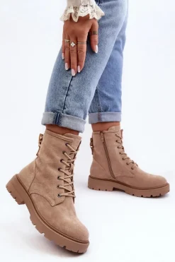 Damskie Boto Damskie Botki Workery Na Suwak Jasnobeżowe Ninsuni