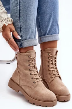 Damskie Boto Damskie Botki Workery Na Suwak Jasnobeżowe Ninsuni