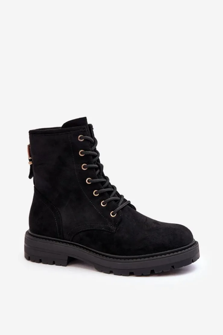 Boto Botki Ocieplane|Botki Sznurowane*Damskie Botki Workery Na Suwak Czarne Ninsuni Czarny