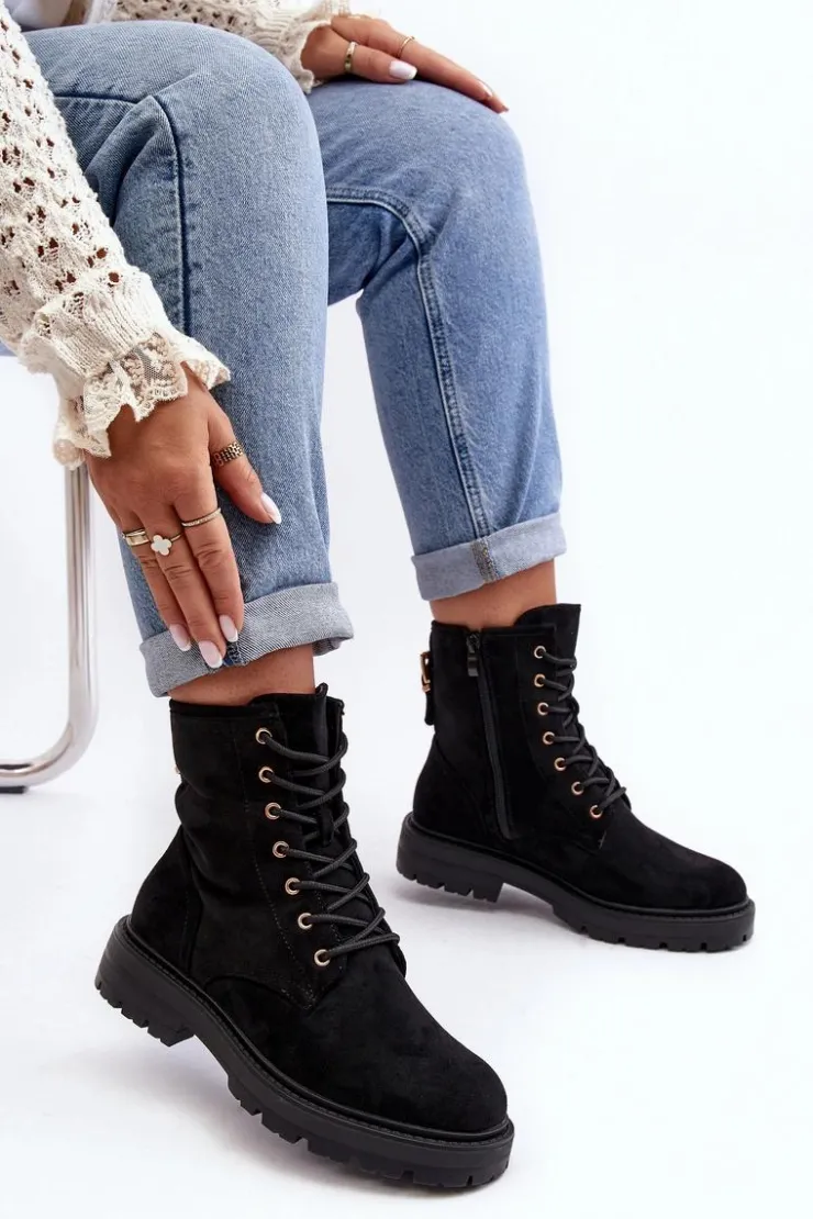 Boto Botki Ocieplane|Botki Sznurowane*Damskie Botki Workery Na Suwak Czarne Ninsuni Czarny