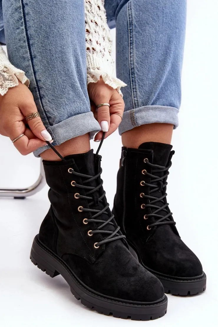 Boto Botki Ocieplane|Botki Sznurowane*Damskie Botki Workery Na Suwak Czarne Ninsuni Czarny