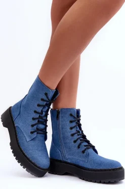 Boto Botki Sznurowane|Brązowe I Beżowe Botki*Damskie Botki Workery Niebieskie Teflorna