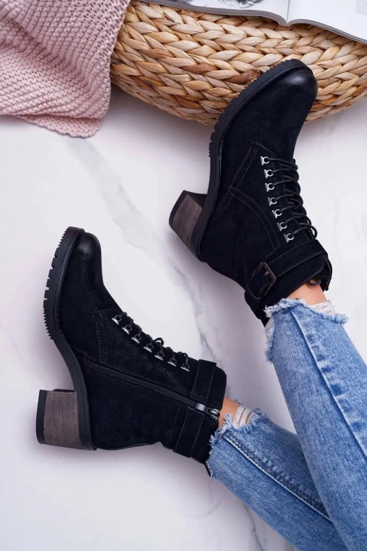 Damskie Buty Sergio Leone Damskie Botki Workery Sergio Leone Czarne BT705