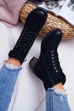 Damskie Buty Sergio Leone Damskie Botki Workery Sergio Leone Czarne BT705