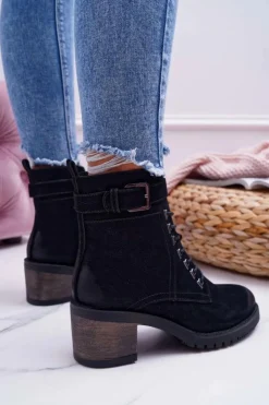 Damskie Buty Sergio Leone Damskie Botki Workery Sergio Leone Czarne BT705