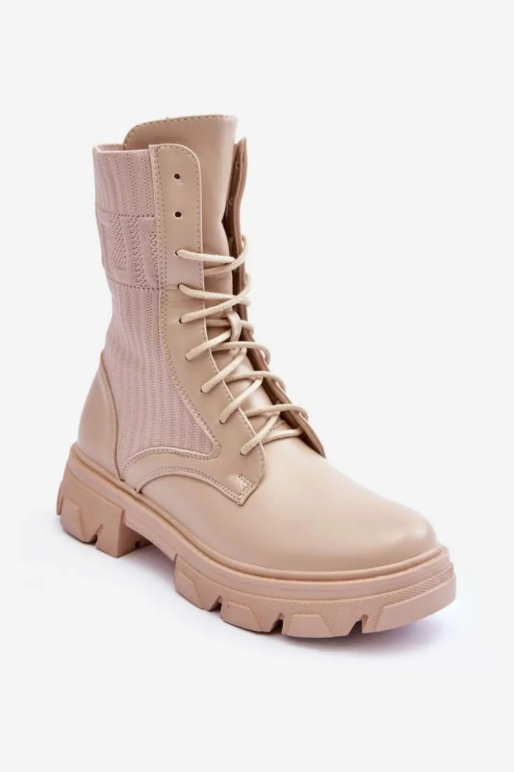 Boto Botki Sznurowane|Brązowe I Beżowe Botki*Damskie Botki Workery Sznurowane Beżowe Marlissa