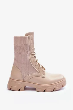 Boto Botki Sznurowane|Brązowe I Beżowe Botki*Damskie Botki Workery Sznurowane Beżowe Marlissa