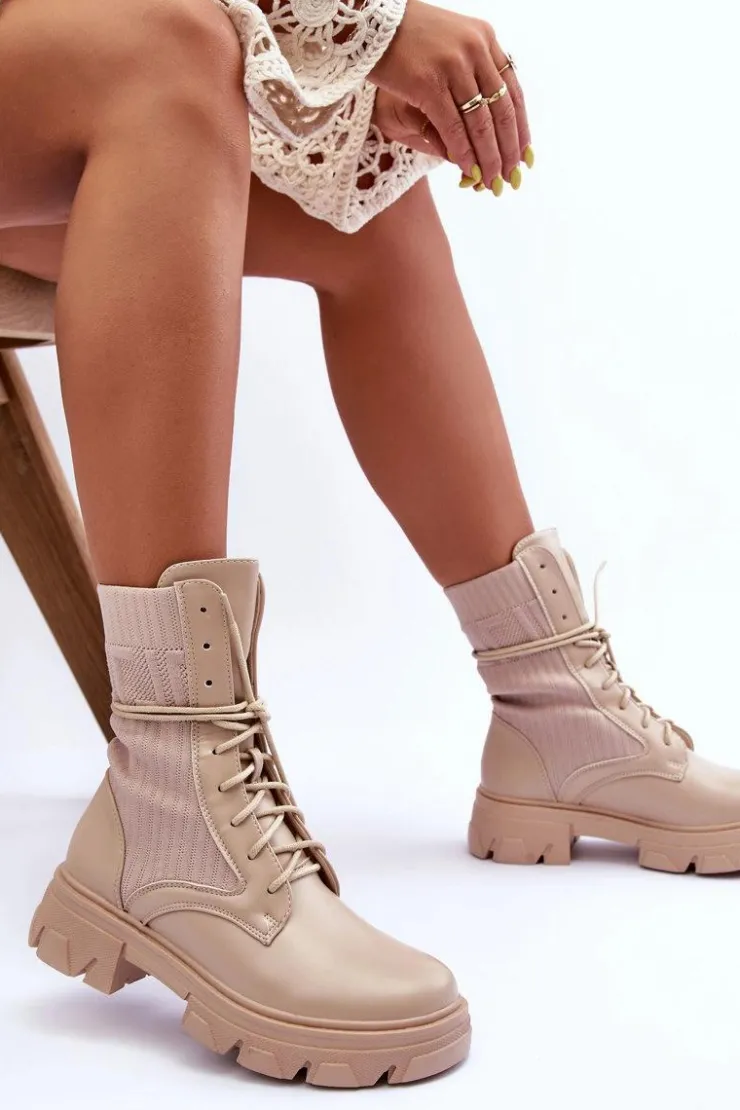 Boto Botki Sznurowane|Brązowe I Beżowe Botki*Damskie Botki Workery Sznurowane Beżowe Marlissa