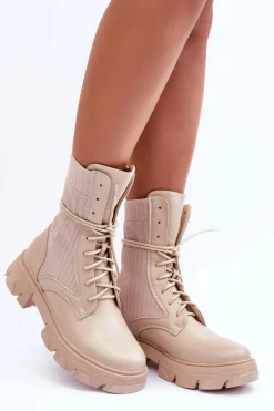 Boto Botki Sznurowane|Brązowe I Beżowe Botki*Damskie Botki Workery Sznurowane Beżowe Marlissa