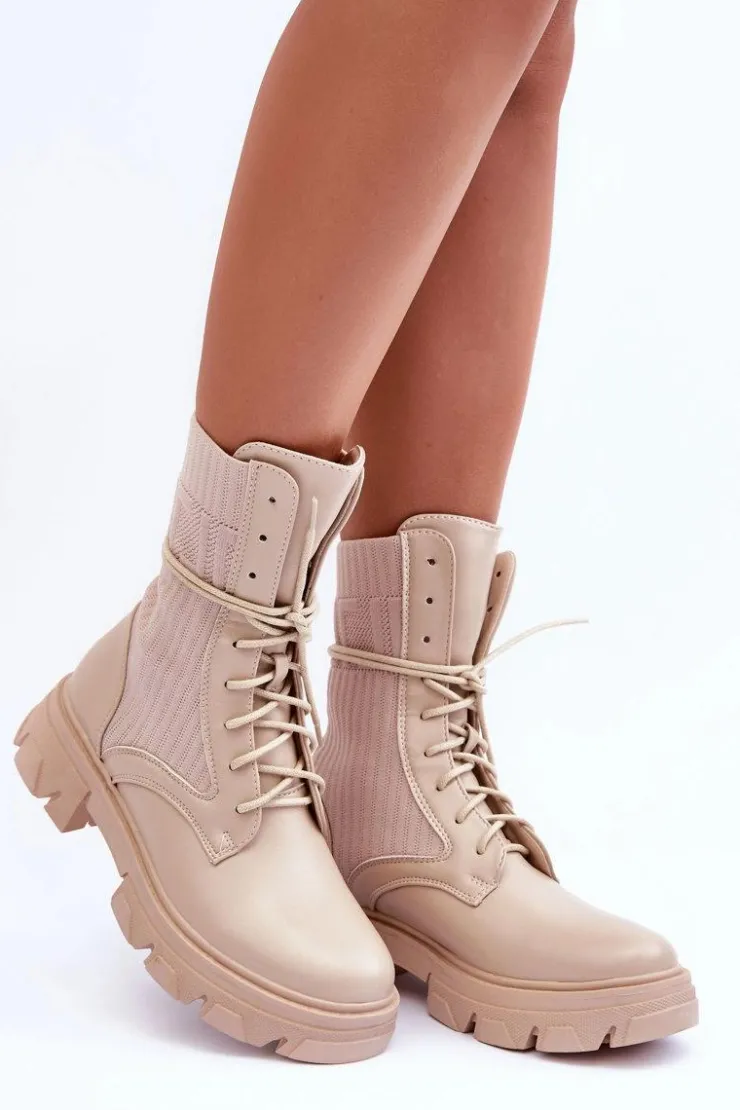 Boto Botki Sznurowane|Brązowe I Beżowe Botki*Damskie Botki Workery Sznurowane Beżowe Marlissa