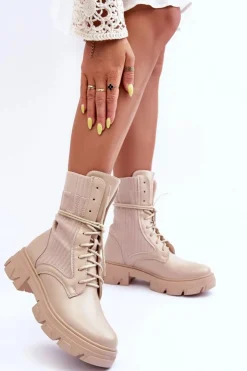 Boto Botki Sznurowane|Brązowe I Beżowe Botki*Damskie Botki Workery Sznurowane Beżowe Marlissa