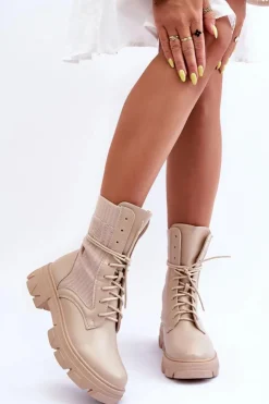 Boto Botki Sznurowane|Brązowe I Beżowe Botki*Damskie Botki Workery Sznurowane Beżowe Marlissa