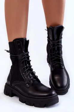 Boto Damskie Botki Workery Sznurowane Czarne Marlissa