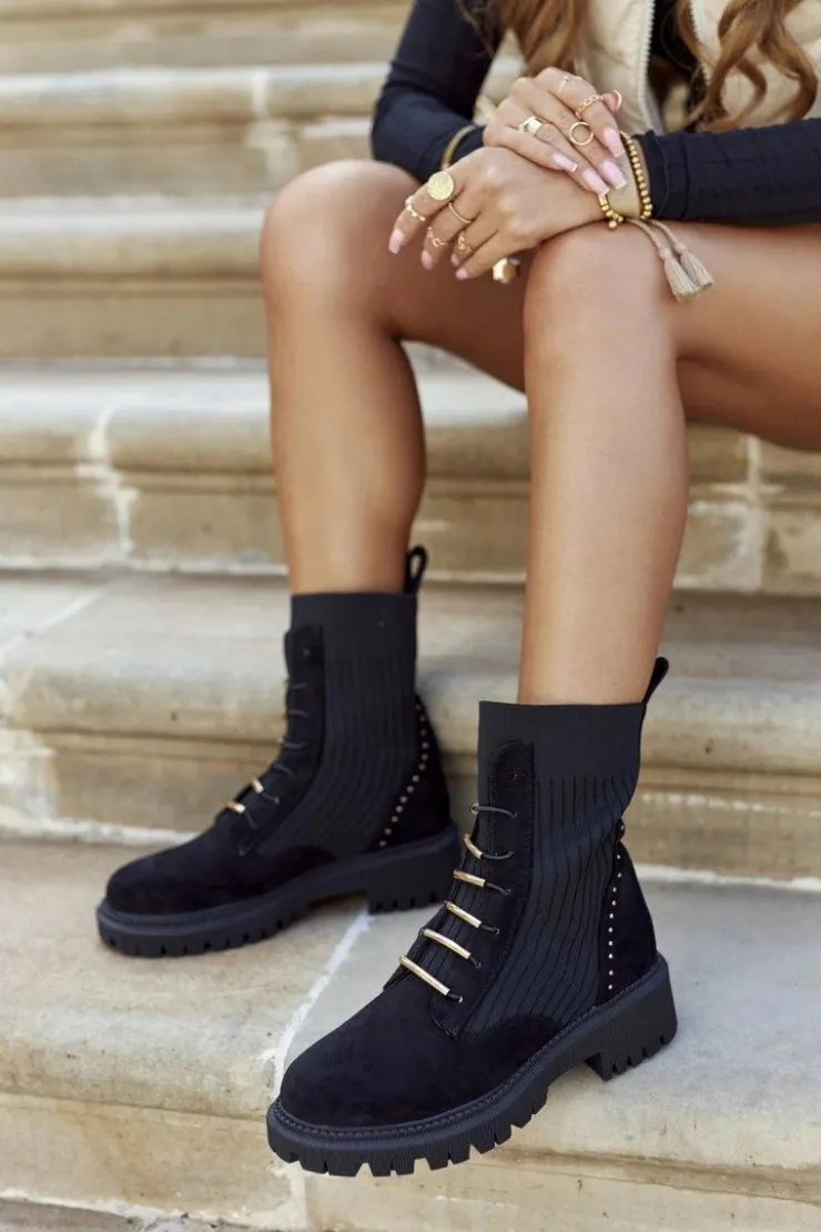 Boto Czarne Botki|Botki Płaskie*Damskie Botki Workery Wsuwane Czarne Maxine