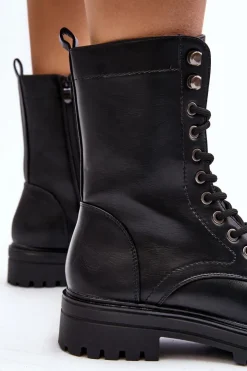 Boto Botki Sznurowane|Czarne Botki*Damskie Botki Workery Z Ozdobą Czarne Belluxe