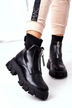 Online Boto Damskie Botki Workery Z Suwakiem Czarne Cheers