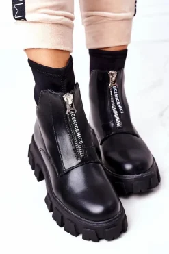 Online Boto Damskie Botki Workery Z Suwakiem Czarne Cheers