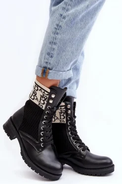 Damskie Boto Damskie Botki Workery Ze Skarpetą Czarne Hakina