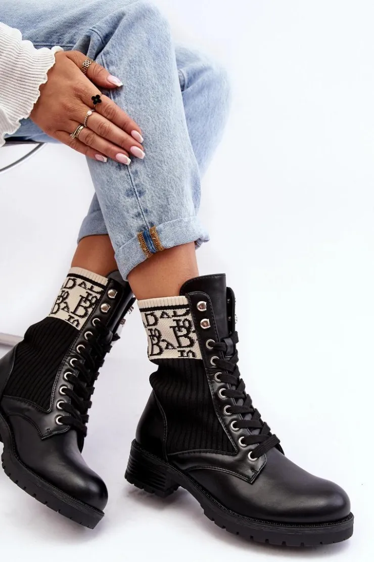 Damskie Boto Damskie Botki Workery Ze Skarpetą Czarne Hakina