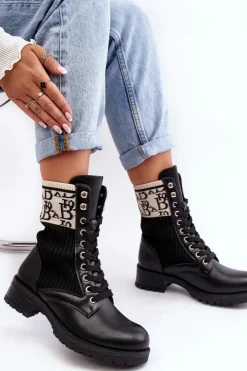 Damskie Boto Damskie Botki Workery Ze Skarpetą Czarne Hakina