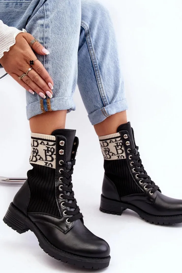 Damskie Boto Damskie Botki Workery Ze Skarpetą Czarne Hakina
