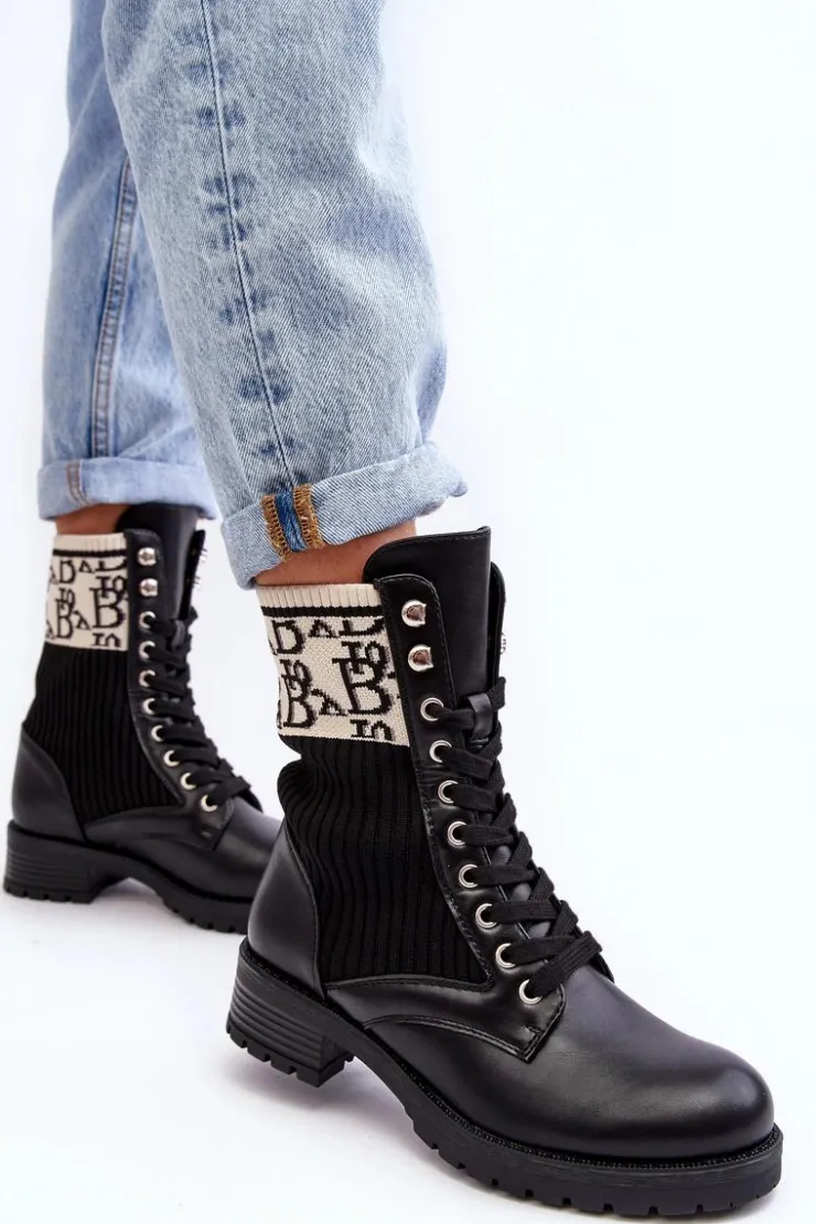 Damskie Boto Damskie Botki Workery Ze Skarpetą Czarne Hakina