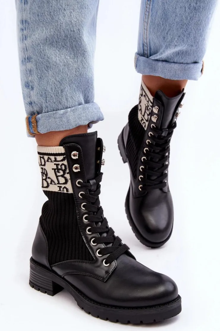 Damskie Boto Damskie Botki Workery Ze Skarpetą Czarne Hakina