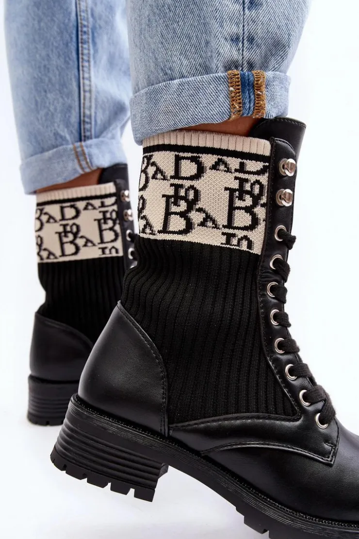 Damskie Boto Damskie Botki Workery Ze Skarpetą Czarne Hakina