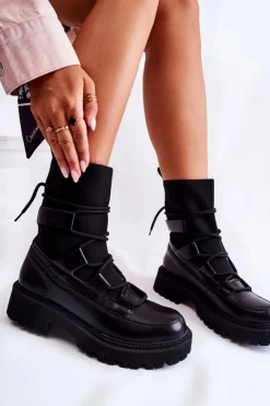 Damskie Boto Damskie Botki Workery Ze Skarpetą Czarne Fallor