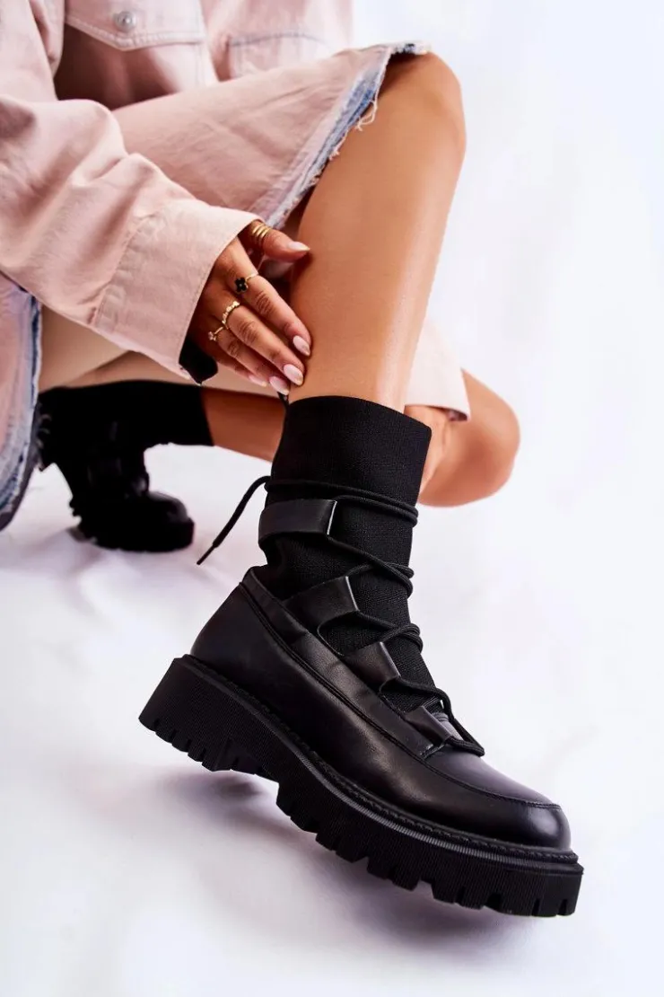 Damskie Boto Damskie Botki Workery Ze Skarpetą Czarne Fallor