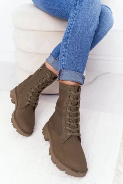 Damskie Boto Damskie Botki Workery Zielone Haley