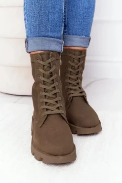 Damskie Boto Damskie Botki Workery Zielone Haley