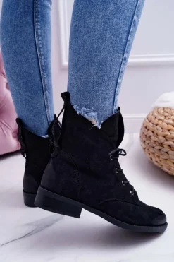 Damskie buty S.Barski Damskie Botki Wysokie Czarne Zamszowe Barski 75-13