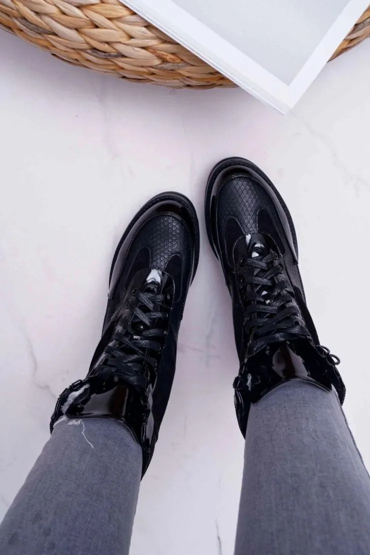 Best Boto Damskie Botki Wysokie Czarne Trapery Nemtere