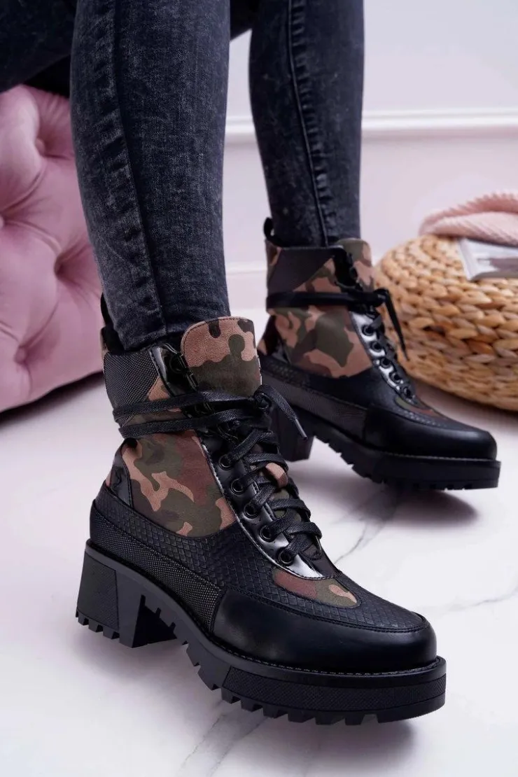 Boto Botki Sznurowane|Botki Zimowe Damskie*Damskie Botki Wysokie Czarne Moro Trapery Nemtere