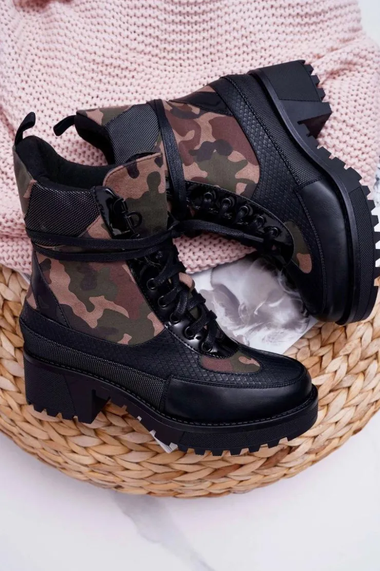 Boto Botki Sznurowane|Botki Zimowe Damskie*Damskie Botki Wysokie Czarne Moro Trapery Nemtere