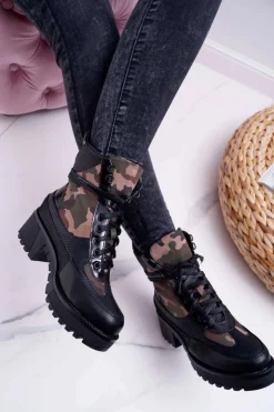 Boto Botki Sznurowane|Botki Zimowe Damskie*Damskie Botki Wysokie Czarne Moro Trapery Nemtere